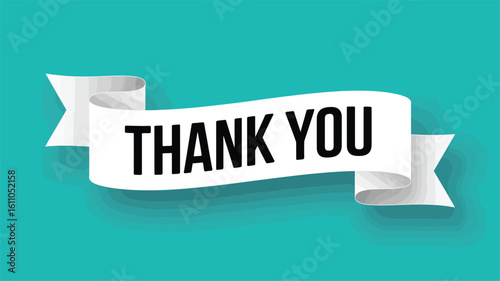 Curved white ribbon with bold “THANK YOU” text on teal background — minimalist design for appreciation cards, presentations, or announcements