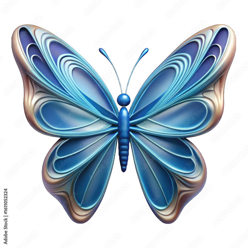 Fototapeta premium 3d iridescent blue butterfly isolated on transparent background