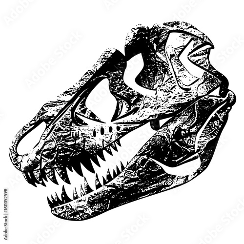 Vector Detailed dinosaur skull with sharp teeth.