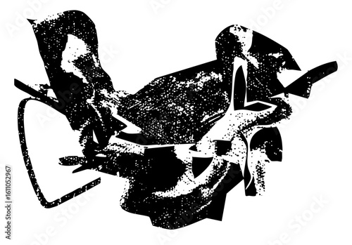 Vector Abstract figures interact in a dynamic monochrome composition.