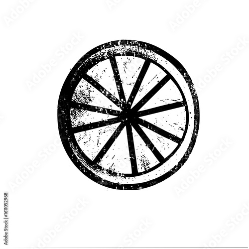 Vector Distressed citrus slice with radial segments.