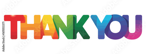 Gradient “THANK YOU” text in rainbow colors from red to purple — bright, bold message ideal for appreciation, celebration, and creative branding