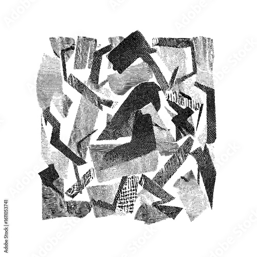 Vector Abstract figures interact in dynamic geometric composition.