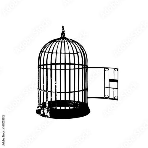 Vector Open birdcage depicts freedom and release.
