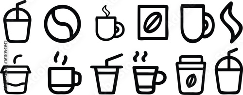 Coffee cup icons beverage drinks hot cold beverages vector