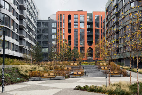 Canvas Print Residential area with ecological and sustainable green residential buildings, lo