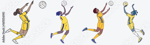 A cute colorful girl paying volleyball. funny and colorful girls playing volleyball vector or Dynamic female athletes in action.