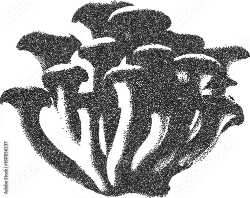 Mushroom vintage y2k stipple art, fungi halftone stipple brutalist retro vector png with transparent background, shroom 2000s aesthetic photocopy effect tattoo