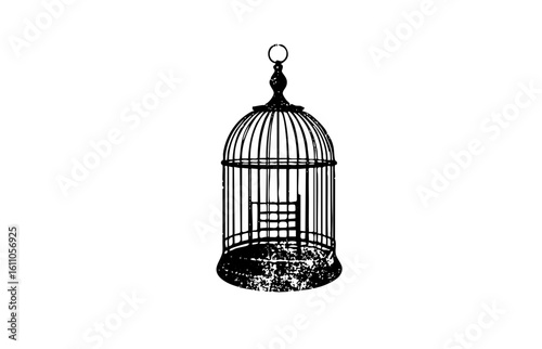 Vector Detailed black birdcage with a ladder.