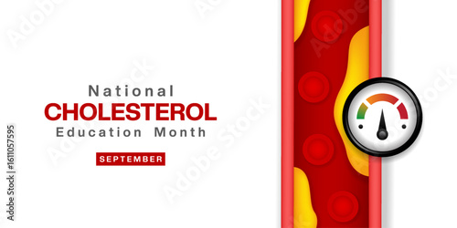 September is Cholesterol Education Month. Cholesterol and more. Great for posters, banners and social media. White background.