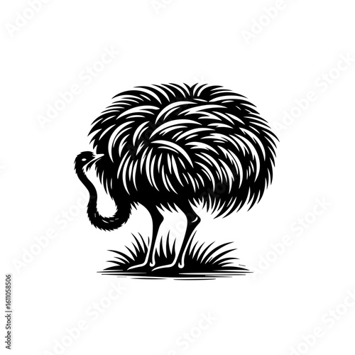 Stylized ostrich illustration on a white background