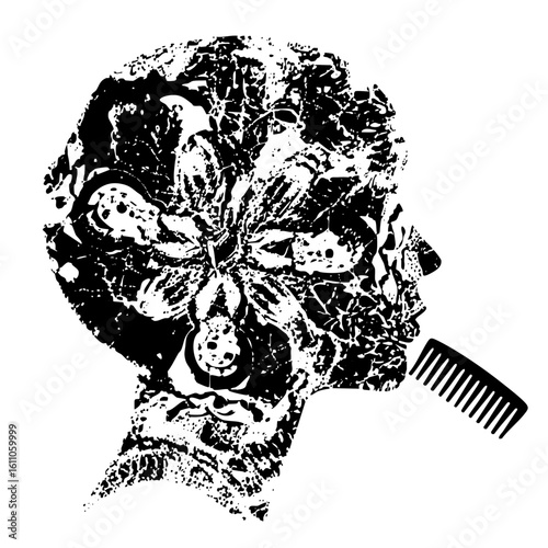 Vector Stylized profile of a person with an afro and a comb.