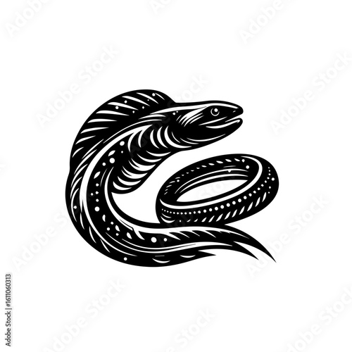 An artistic illustration of a coiled eel