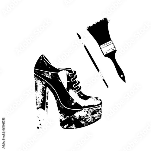Vector Elegant platform shoe and paintbrush .