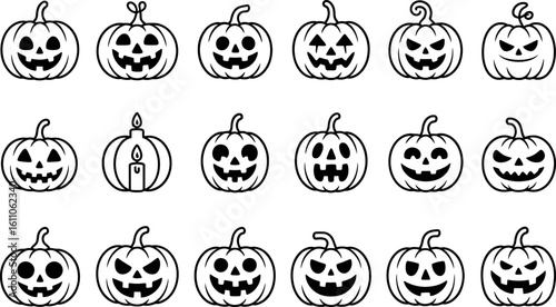 Halloween Vector:  Collection of Cute and Spooky Jack-o'-Lantern Pumpkins
