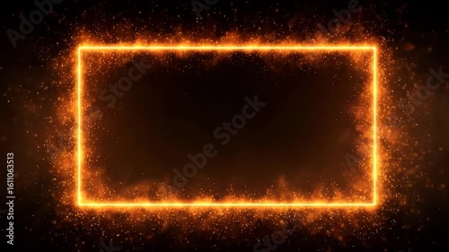 Loop animation of bright orange flame border surrounding dark rectangular frame, ideal for fiery intro screens, action transitions, or dramatic digital title visuals
