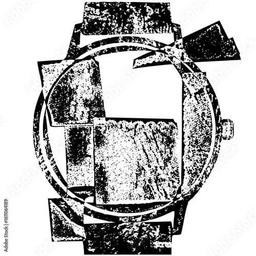 Vector Distressed timekeeping device with strap details.