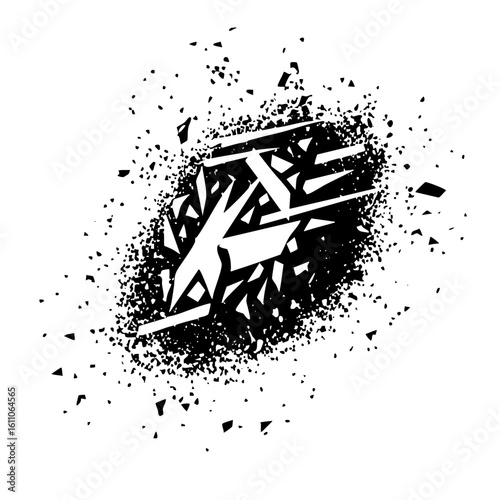 Vector Abstract shattered lettermark logo with dynamic debris effect.