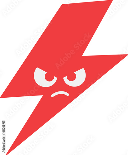 Angry red lightning bolt cartoon character with an upset face and furrowed brows, representing power or frustration.