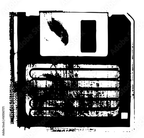 Vector Vintage floppy disk with distressed texture.