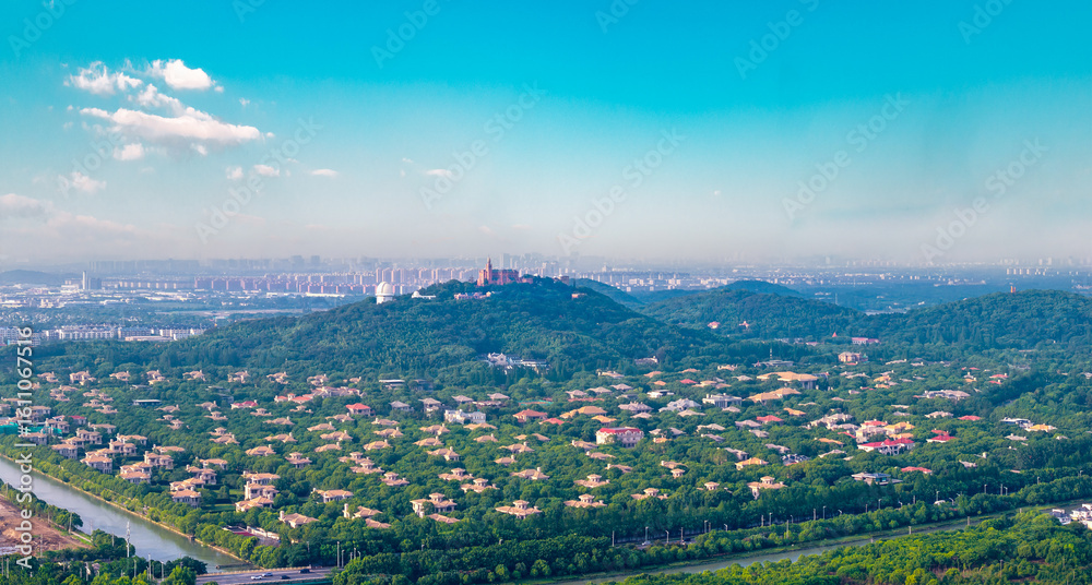Obraz premium Aerial photography of the architectural scenery of West Sheshan Mountain in Shanghai, China