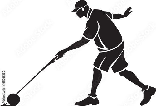 Hammer throw athlete silhouette in action black and white vector illustration