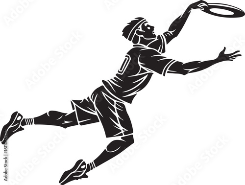 Silhouette of a player leaping to catch a flying disc ultimate frisbee sport