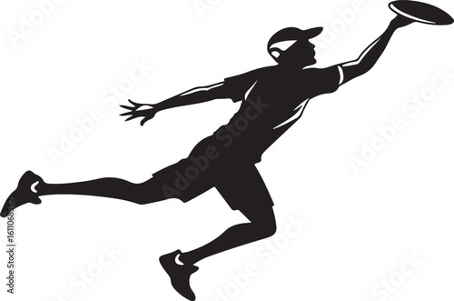 Silhouette of a person playing ultimate frisbee catching the disc in mid-air