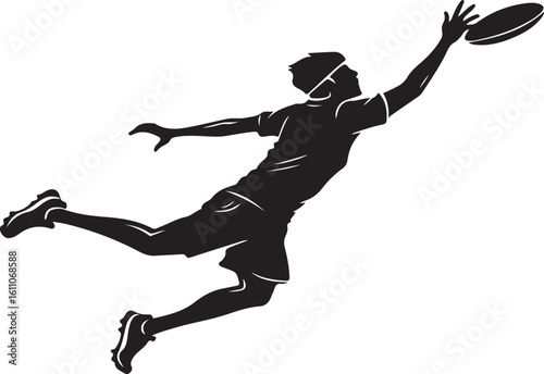 Silhouette of athlete leaping to catch a frisbee in ultimate frisbee competition