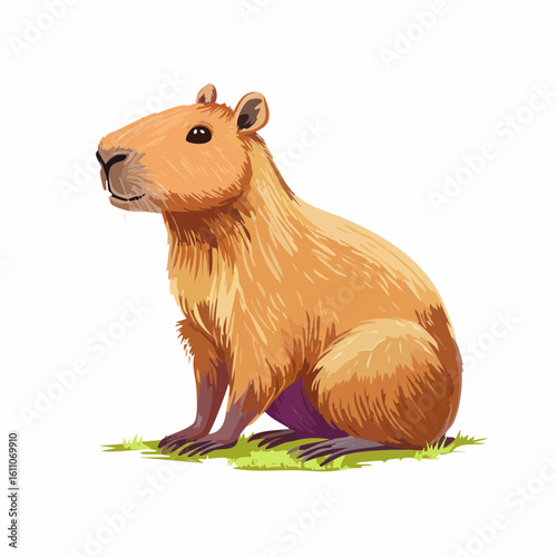 Capybara illustration: A charming illustration of a capybara, captured in a vibrant digital painting style, is showcasing its distinctive features, the world's largest rodent