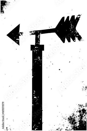 Vector Distressed directional signpost with opposing arrows indicates choice or decision.