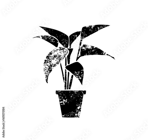 Vector Black silhouette of a potted plant .