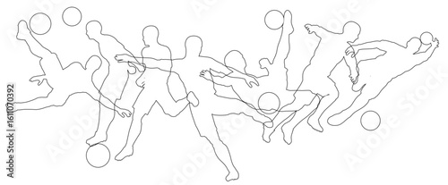 Silhouette soccer football player set. Active sports people healthy players fitness silhouettes concept.