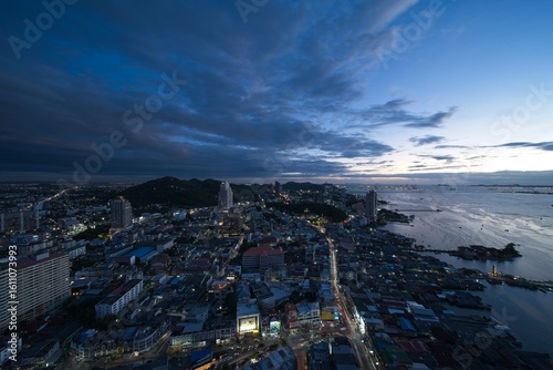 Si Racha, Chon Buri, Thailand at nigt from above