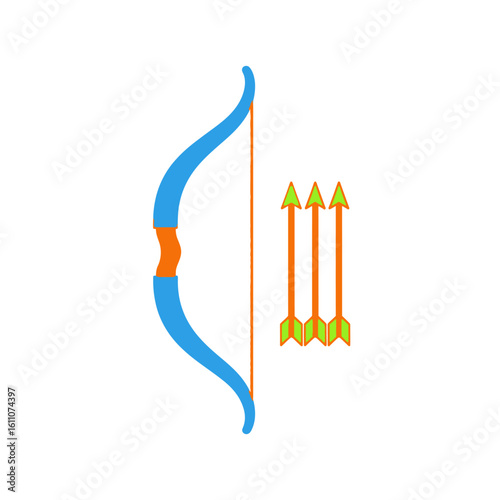 A vibrant blue bow with an orange grip is shown alongside three matching arrows.