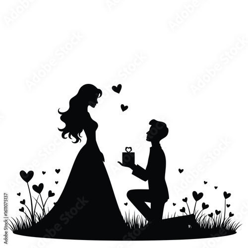 Couple proposal romantic hearts engagement proposal vector
