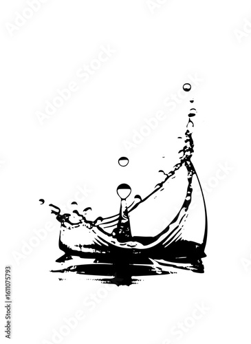 Vector Lone rower navigates a splashing minimalist boat .