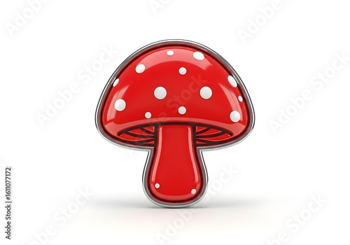 A vibrant, stylized illustration of a red mushroom with white spots, isolated on white.