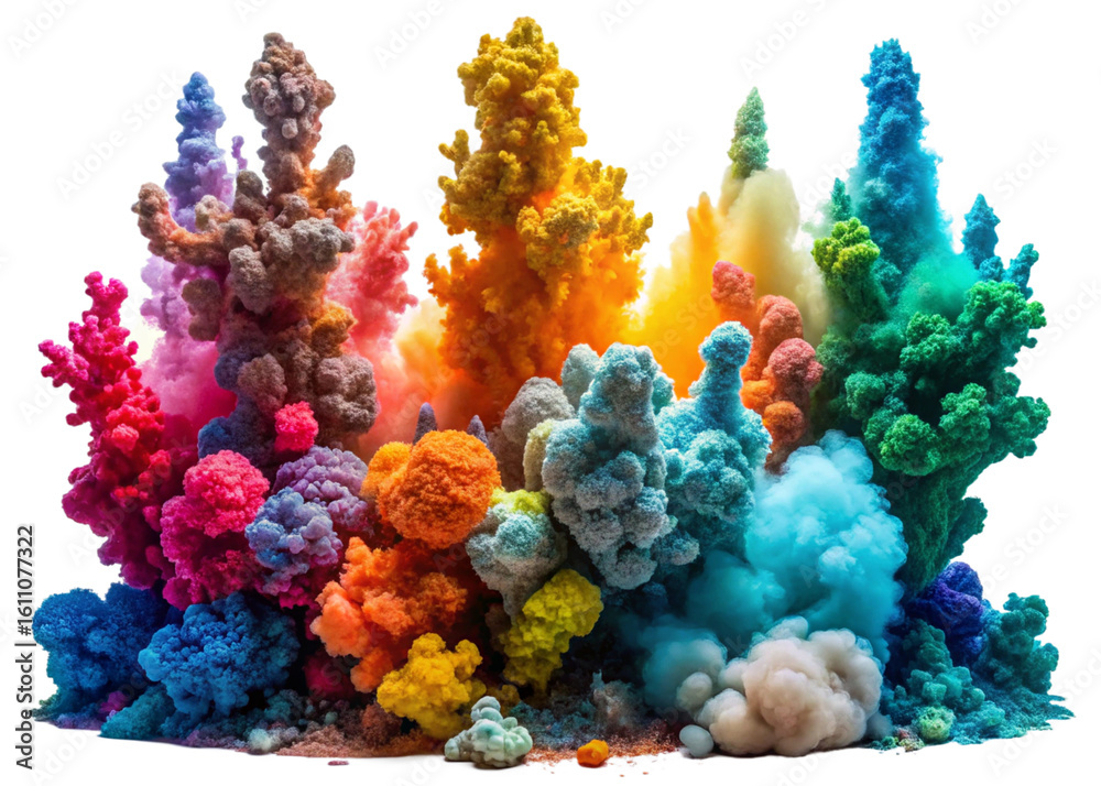 Fototapeta premium Collection of Colorful Hydrothermal vents on White Background for Decor Isolated Transparent Background