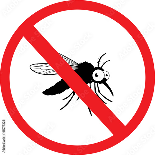 A cartoon mosquito is crossed out by a red circle, signifying prohibition.