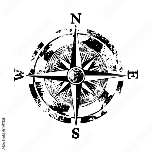Vector Vintage compass rose with cardinal direction labels.