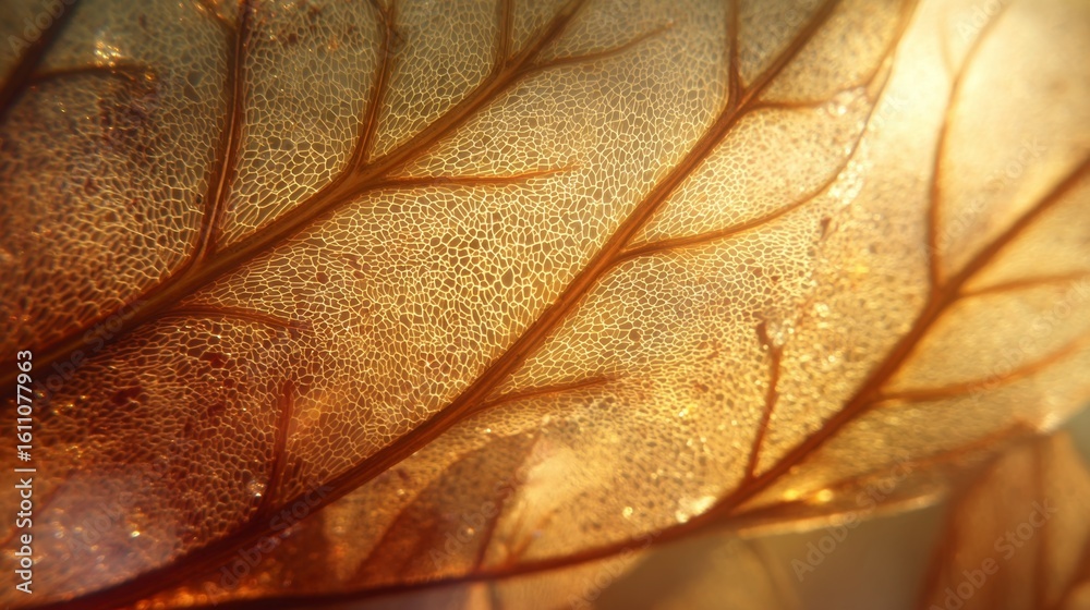 Fototapeta premium Delicate leaf illuminated by sunlight