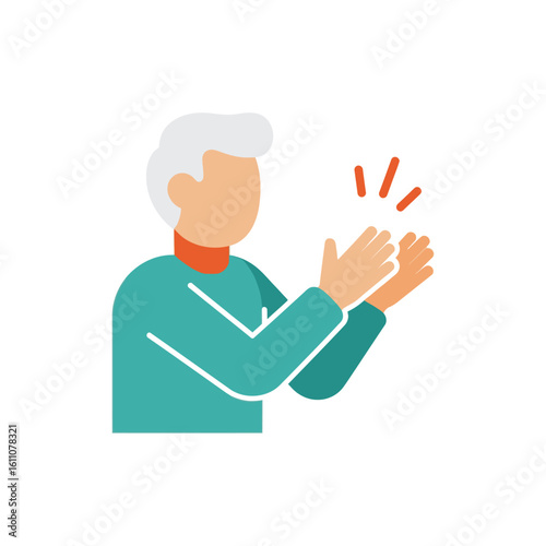 A stylized illustration of a person clapping enthusiastically.
