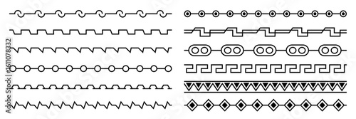 Decorative geometric line borders. Elegant ornamental dividers and ornamental border decor. Vintage line separators with geometric patterns vector