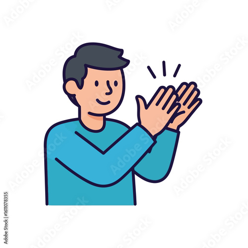 Cartoon illustration of a man clapping enthusiastically.