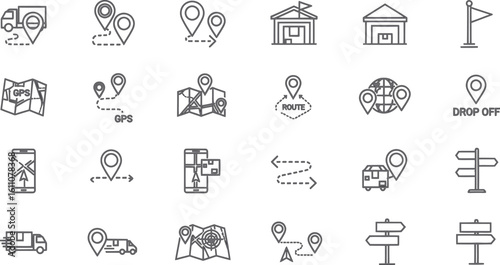 Delivery Logistics Tracking Icons for Shipping Routes and Courier Systems