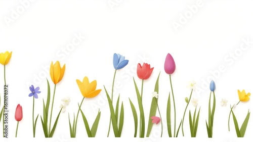 Bright Floral Background with Various Colorful Spring Flowers