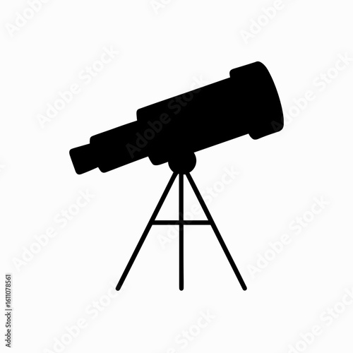 Telescope icon on tripod representing astronomy and space – filled