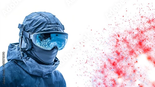 Futuristic Explorer in Winter Gear with High-Tech Visor Technology