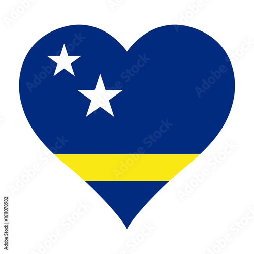 Curacao flag heart shaped icon digital vector illustration. National flag of Curacao. Love flag icon.